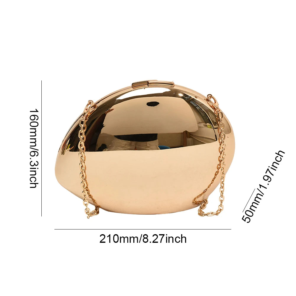 2024 Acrylic Shining Shoulder Bag Metal Oval Shaped Women Crossbody Bags Luxury Designer Handbag Novelty Clutch Purse with Chain