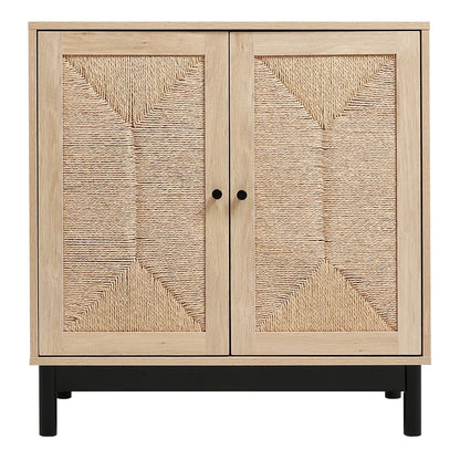 Rustic Wooden Sideboard with Woven Doors, 77cm W x 40cm D x 80.5cm H