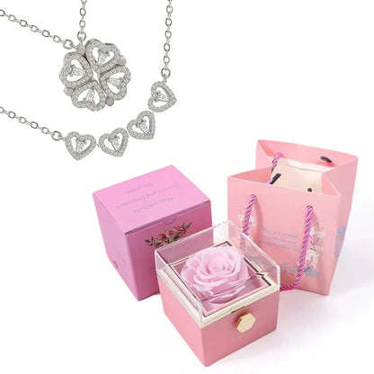 Rotating Rose Box-4 Clover Magnetic Heart Necklace Accept Drop Shipping with Free Shipping