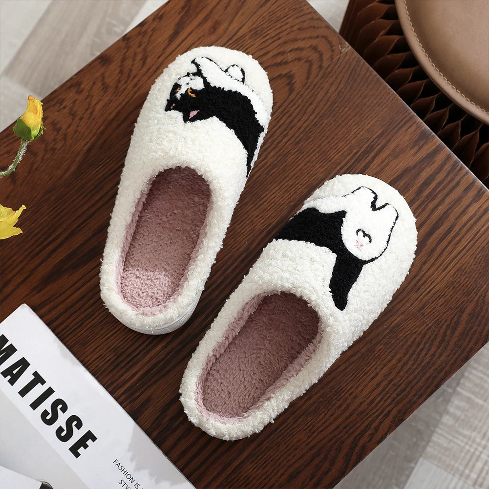 Plush Cow Cat Slippers Cute House Slippers Non-Slip Fluffy Pet Cat Slippers Comfortable Warm Couple Slippers for Bedroom Indoor