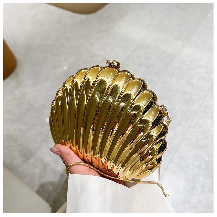 2024 Women Silver Gold Shell Bag Cute Acrylic Evening Clutch Bag With Strap For Wedding Party Small Purses Designer Handbags