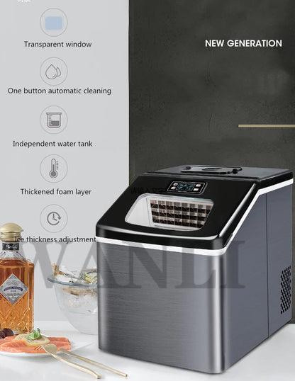 HZB-20 Ice Maker Electric Commercial Tea Shop 25kg Square Mini Ice Maker Household Desktop Automatic Ice Maker 220V 120W