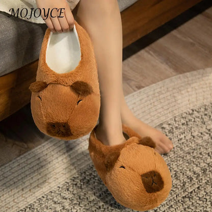 Women Capybara House Slippers Anti-Skid Capybara Animal Slippers Soft Flat Thermal Slippers Comfortable Outdoor Winter Slippers