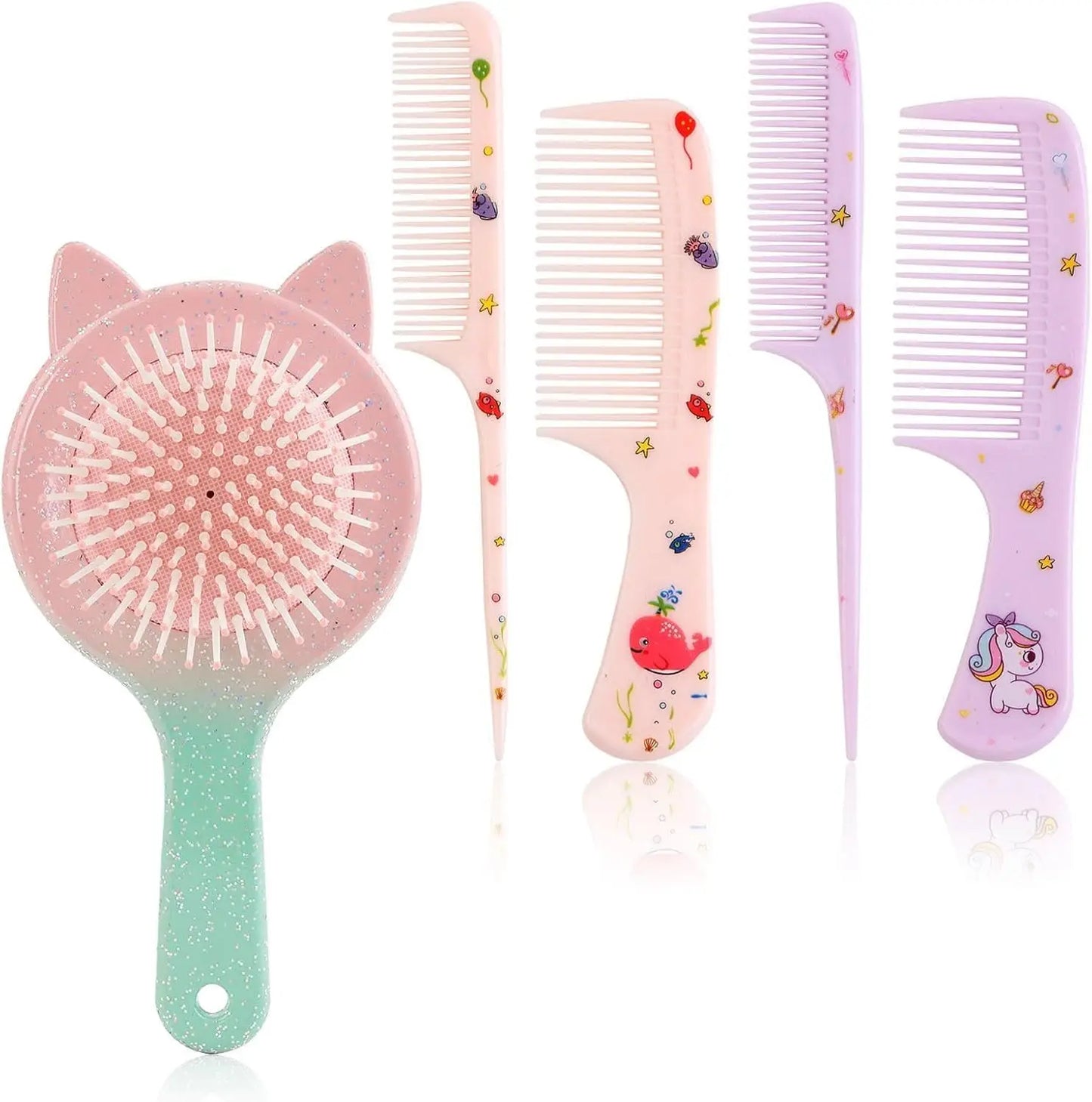 VKWE 5 hair brushes, Kids girls Untangling Toddler hair brush set 1 cute wide tooth untangling comb 4 hair combs