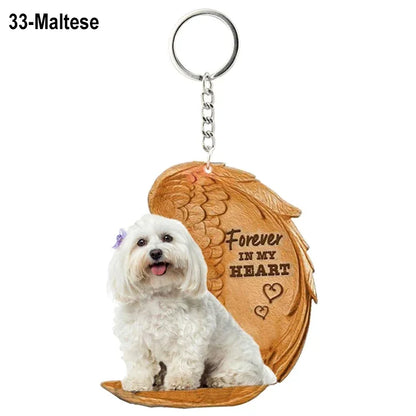 1 Piece 23 Style Dog Forever In My Heart  Angel Pendant Bag Key Chains Car Keychain Keyring  Pet Jewelry Gift For Women Girls