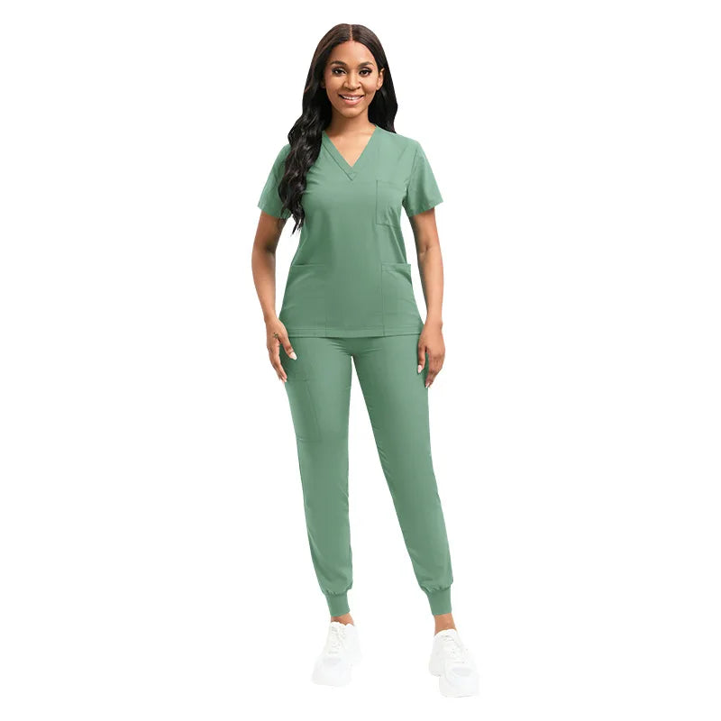 Women V-neck Short Sleeve Scrubs Surgical Nursing Uniforms Nurse Pocket Workwear Dentist Medical Uniforms Clinic Scrub Suit