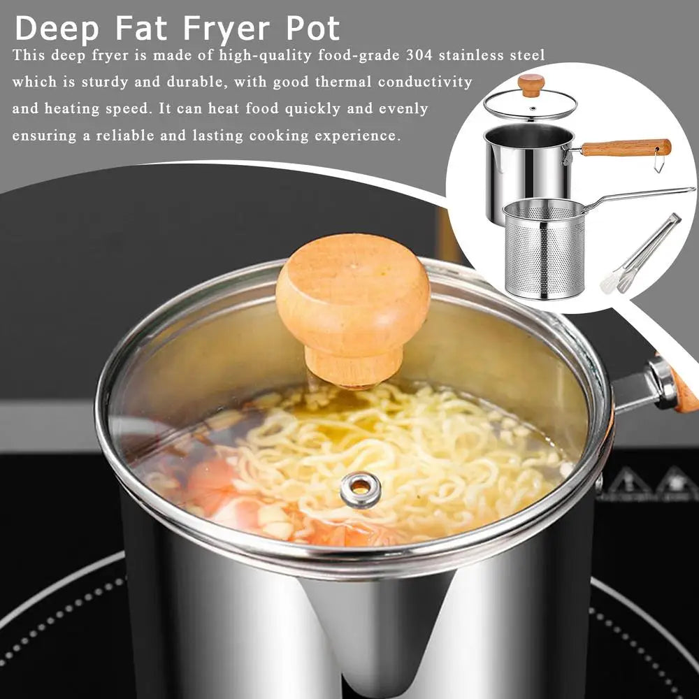 2 in 1Deep Frying Pot Kitchen Fryer With Strainer Stainless Steel Tempura Fryer Pan Fry Pot Chicken Fried Chicken Cooking Tools