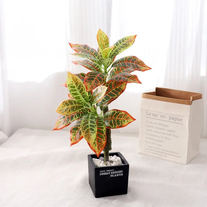 Tropical Artificial Plants Fake Ficus Tree Rubber Plants Plastic Codiaeum Tree Leaves Autumn for Home Garden Hotel Room Decor