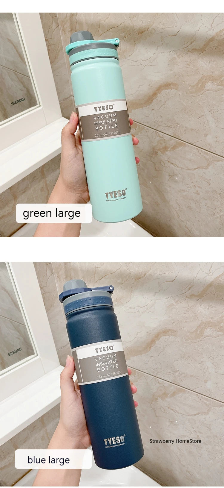 Tyeso 530/750ML Stainless Steel Thermos Bottle Portable Outdoor Sport Water Cup Keeps Cold and Heat High Capacity Thermos Bottle