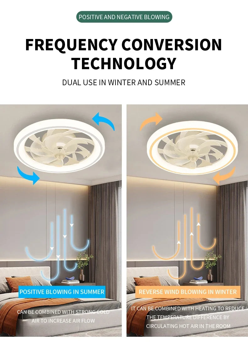 New Ceiling Fan Light Living Room Bedroom Modern and Simple Home Intelligent Remote Control Restaurant LED Fan Light