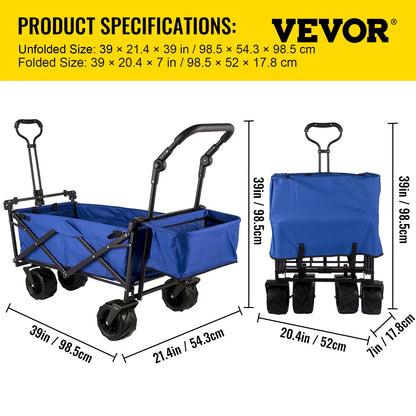 VEVOR Folding Wagon Cart W/ Adjustable Handle Bar Removable Canopy Oxford Cloth Collapsible Shopping Outdoor Camping Beach Cart