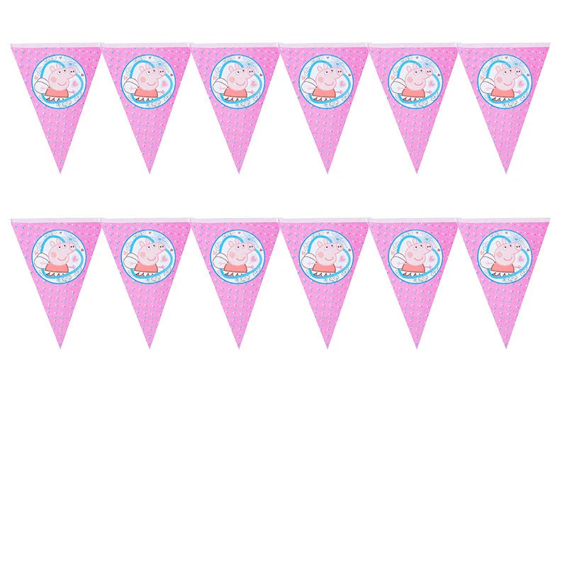 Peppa Pig Birthday Party Decoration Banner Cartoon George Page Balloons Paper Plates Disposable Tableware Decor Background