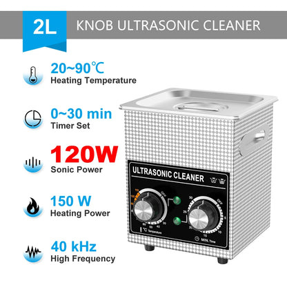 Ultrasonic Cleaner Bath 2L 60W/120W with Stainless Basket Heater Timer Digital Display Diswasher Ultrasound Home Appliances