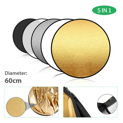 Andoer Photography Kit 1.8*2.7m Black White Green Cotton Backdrop 3pcs Fish-like Mount Clip 1pc 60cm 5in1 Photography Reflector