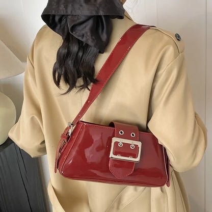 2025 Fashion Buckle Design Women Tote Handbag PU Leather Luxury Brand Shoulder Bag Vintage Solid Chic Hobo Bag Zipper Armpit Bag