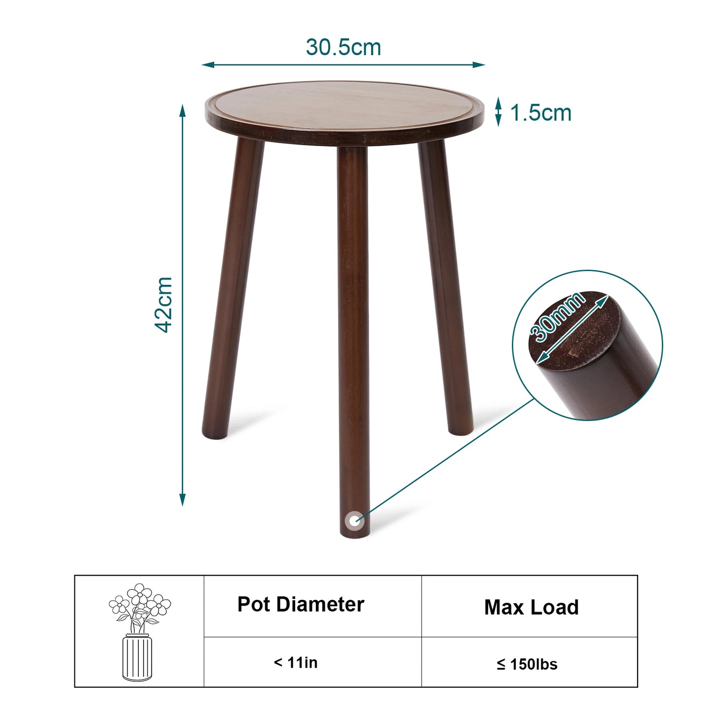 Small Round End Table Wood Plant Stand, Flower Pots Holder, 3-Legs Stool, Furniture for Home, 2Pcs