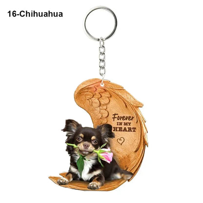 1 Piece 23 Style Dog Forever In My Heart  Angel Pendant Bag Key Chains Car Keychain Keyring  Pet Jewelry Gift For Women Girls