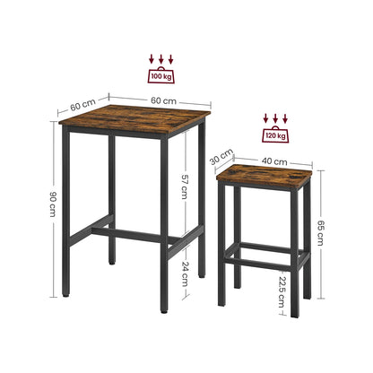 VASAGLE Bar Table and Chairs Set, Square Bar Table with 2 Bar Stools, Dining Pub Bar Table Set for 2, Space Saving for Kitchen