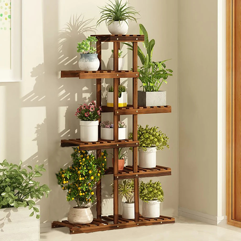 Reinforced Wood Plant Stand, Corner Shelf, Flower Rack, Garden Home, 52 "Tall, 6 Tier