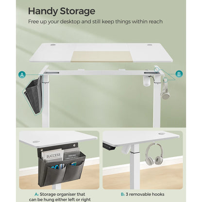 SONGMICS Electric Standing Desk, Height Adjustable Desk, 60 x 140 x (72-120) cm, Continuous Adjustment, Spliced Tabletop