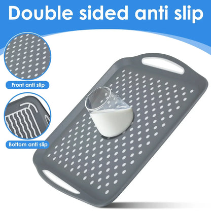 2pcs Food Trays Anti-Slip Rectangular Top and Bottom Plastic Dinner Serving Tray with High Grip Rubber Surface and Grip Handles