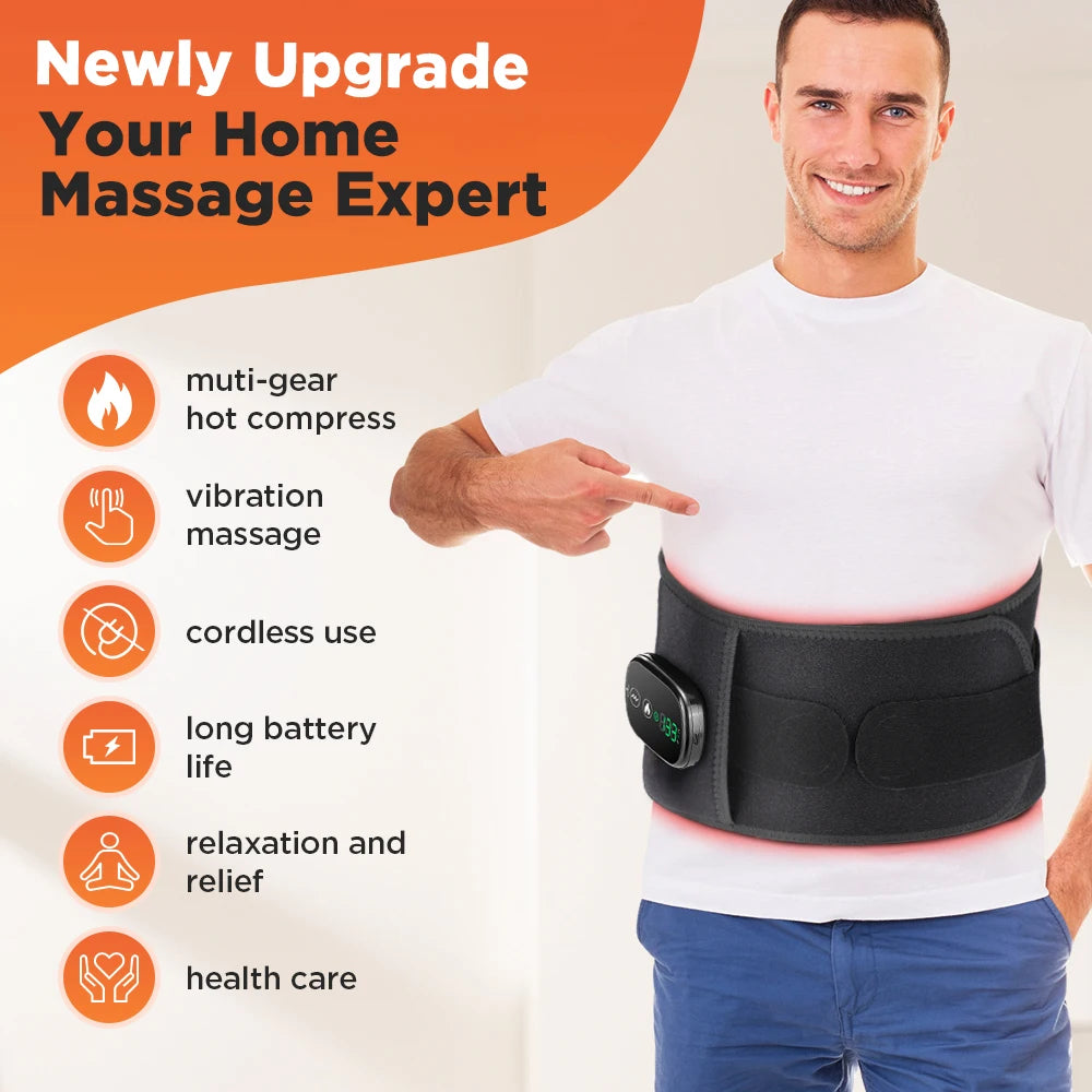 Electric Heating Waist Massage Belt Hot Compress Vibration Brace Red Light Therapy Physiotherapy Lumbar Back Support Massager