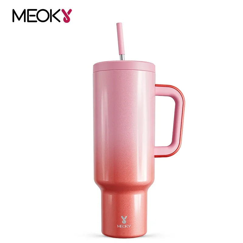 50oz Cup Meoky Stainless Steel Vacuum Red-Pink Large Capacity Water Bottle Tumbler Thermal with Lid Straw Coffee Car Mugs