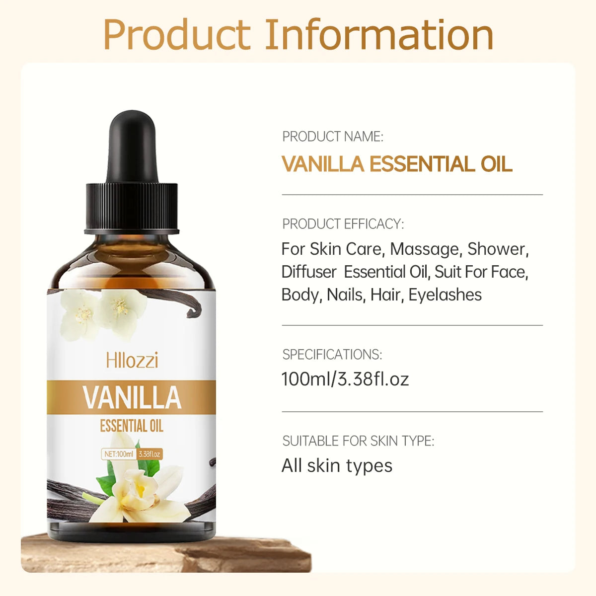 Vanilla essential oil for face, SPU, aromatherapy diffuser, DIY soap, suitable for all skin types, long-lasting fragrance