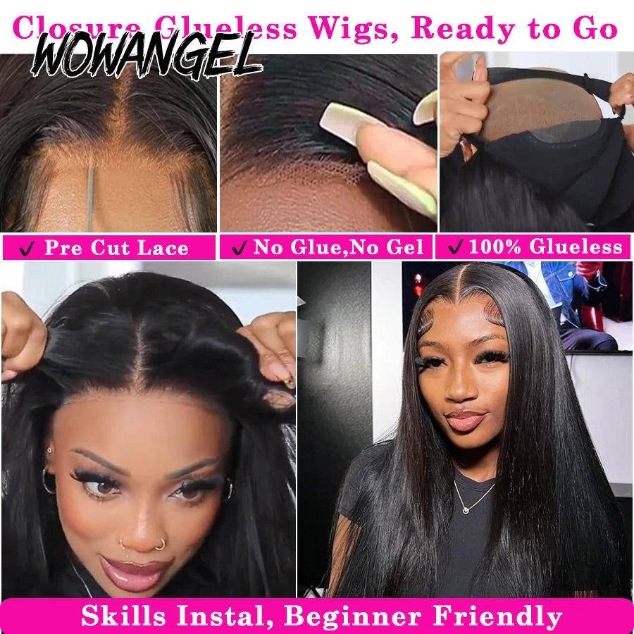 WowAngel 250% Pre Cut Lace 13x6 HD Lace Front Wigs 34in Glueless Straight Human Hair Wigs Pre Plucked Brazilian Hair For Women