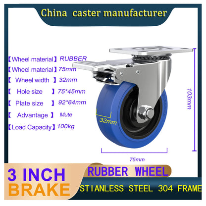 3"  Industrial caster Factory price medium duty stainless steel elastic rubber caster wheels