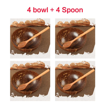 Trend Natural Coconut Bowl Set Spoon Fruit Salad Noodle Rice Bowl Wooden Creative Coconut Shell Smoothie Bowl Tableware Kitchen