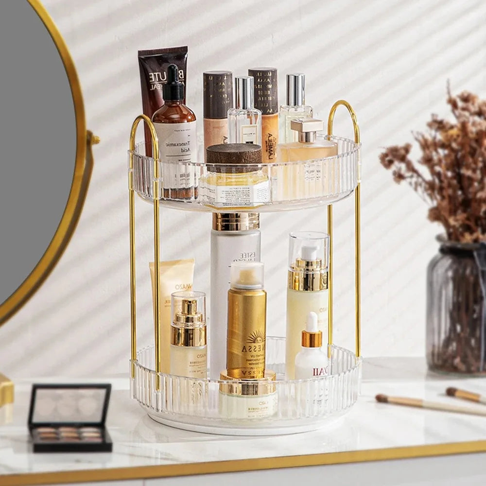 360 Rotating Makeup Organizer for Vanity Bathroom Countertop Organizer Perfume Organizer Skincare Dresser Holder Rack 3 Layers