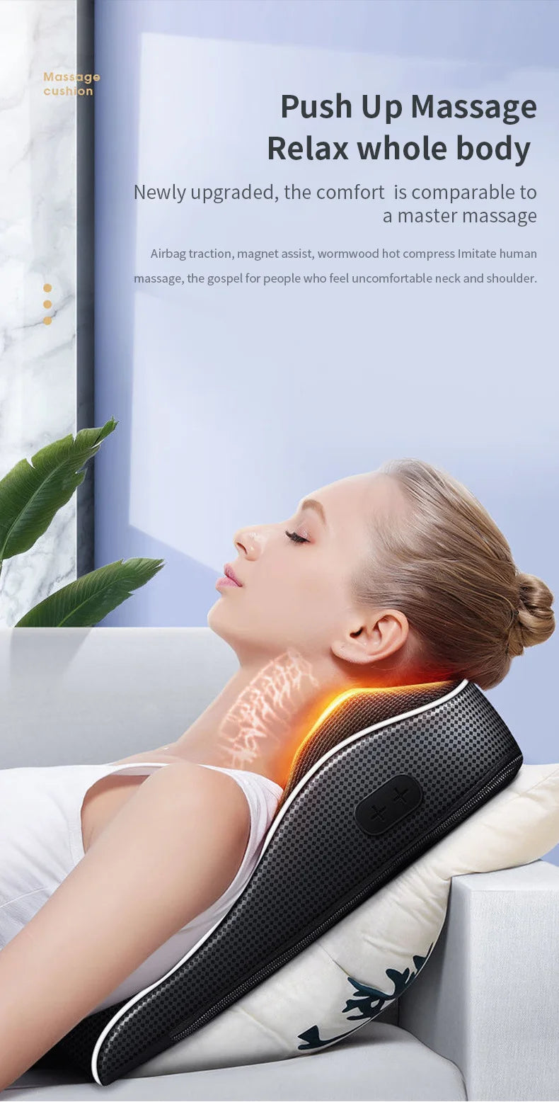 Jinkairui Electric Shiatsu Head Neck Cervical Ttraction Body Massager Car Back Pillow with Heating Vibrating Massage Device