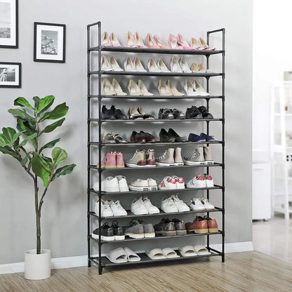 SONGMICS 10-Tier Shoe Rack, Shoe Stand, Space-Saving Shoe Storage, 29 x 100 x 175 cm, Metal Frame, Non-Woven Fabric Shelves