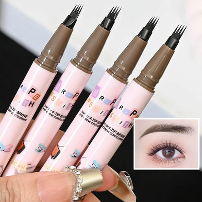 4 Colors Eyebrow Pen Waterproof 4 Fork Tip Eyebrow Tattoo Pencil Cosmetic Long Lasting Natural Dark Brown Liquid Eye Brow Pencil