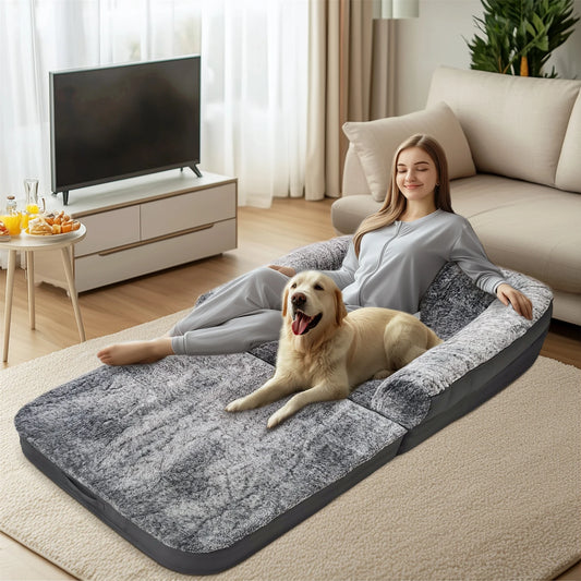 180cm Long Human Dog Bed Fits Adults and Pets Foldable Orthopedic Pet Bed Plush Cushion Cover with Bolster