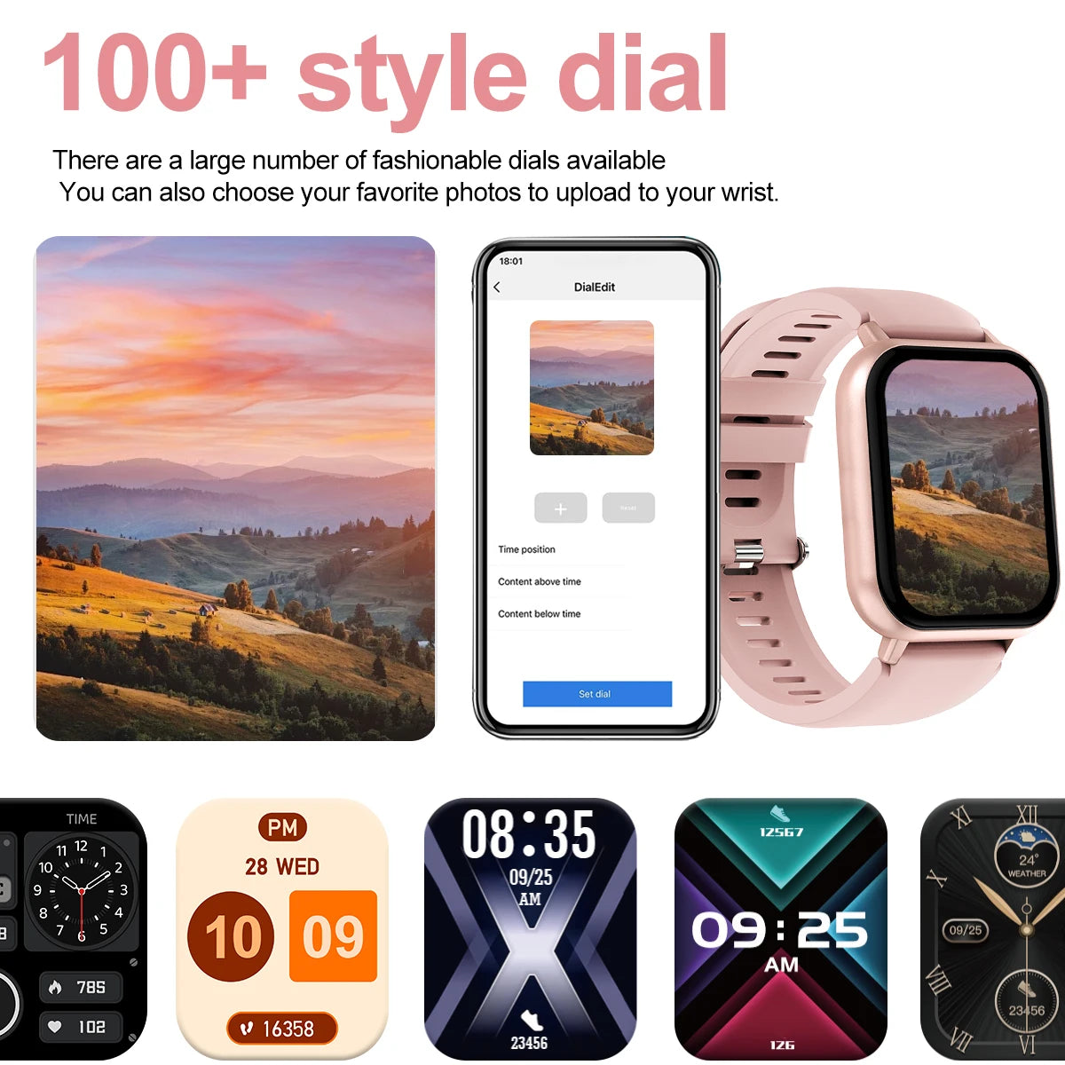 Smart watch, wireless calls/wireless music,message reminders,custom watch face wallpaper, suitable for Android and iPhone phones