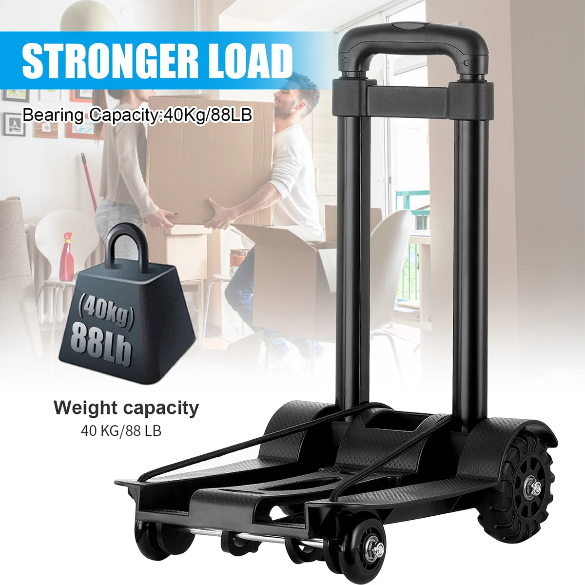 40kg Folding Hand Truck Heavy Duty Portable Luggage Sack Trolley for Luggage Travel Moving Dolly Trolley Office Home Use Cart