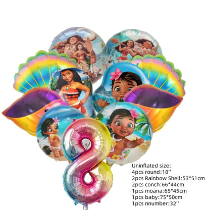 Ocean Adventure Moana Cartoon Balloons Set Baby Shower First 5th Birthday Party Decoration Supplies Shell Conch Globos