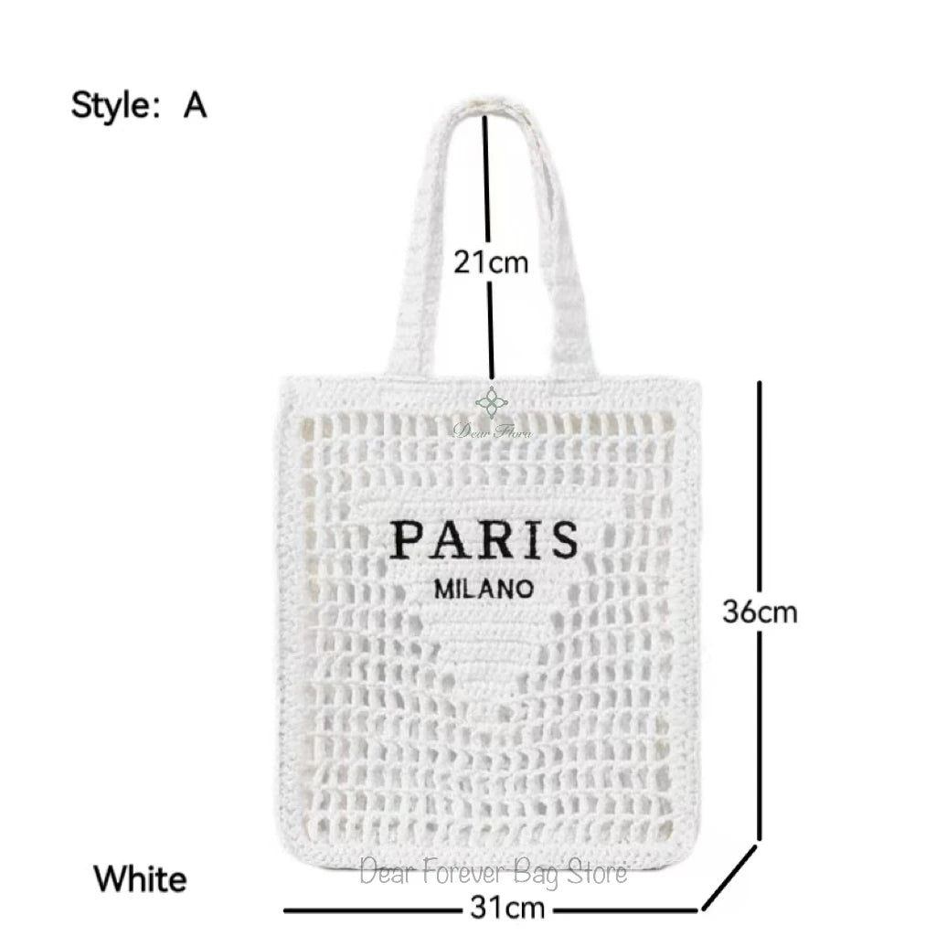 Women Summer Beach Vacation Fashion Straw Knitting Shoulder Bag Hollow Out Handwoven Handbag Portable Large Capacity Casual Tote