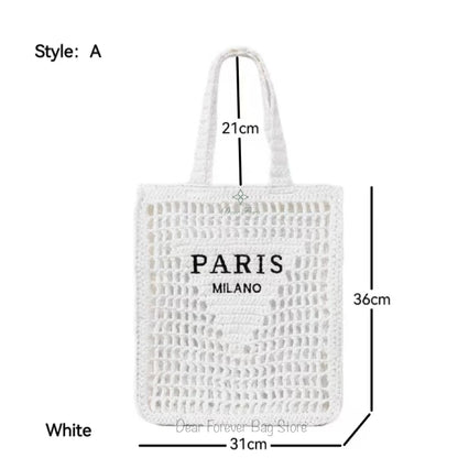 Women Summer Beach Vacation Fashion Straw Knitting Shoulder Bag Hollow Out Handwoven Handbag Portable Large Capacity Casual Tote