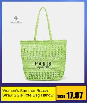 Women's Fashion Large Capacity Handmade Straw Knitting Tote Bag Summer Travel Beach Shoulder Bags Casual Simple Portable Handbag