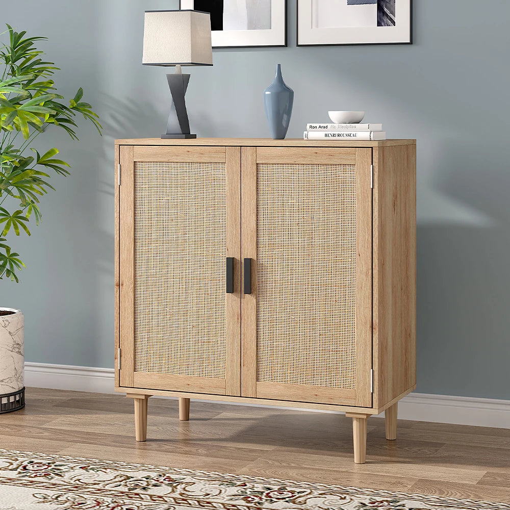 Rattan Sideboard with Double Doors for Living Room Hallway, 80cm W x 40cm D x 88cm H