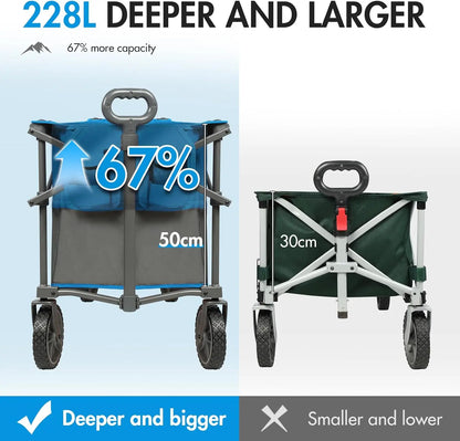 Trolley 228L Larger Capacity Folding Camping Garden Beach Trolley Heavy Duty Pull along Cart Collapsible Wagon with Wheels