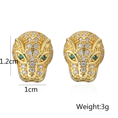 NEWBUY 2024 New Fashion Gold Color Stainless Steel Wedding Jewelry Luxury AAA CZ Zircon Leopard Earrings For Elegant Women Gift