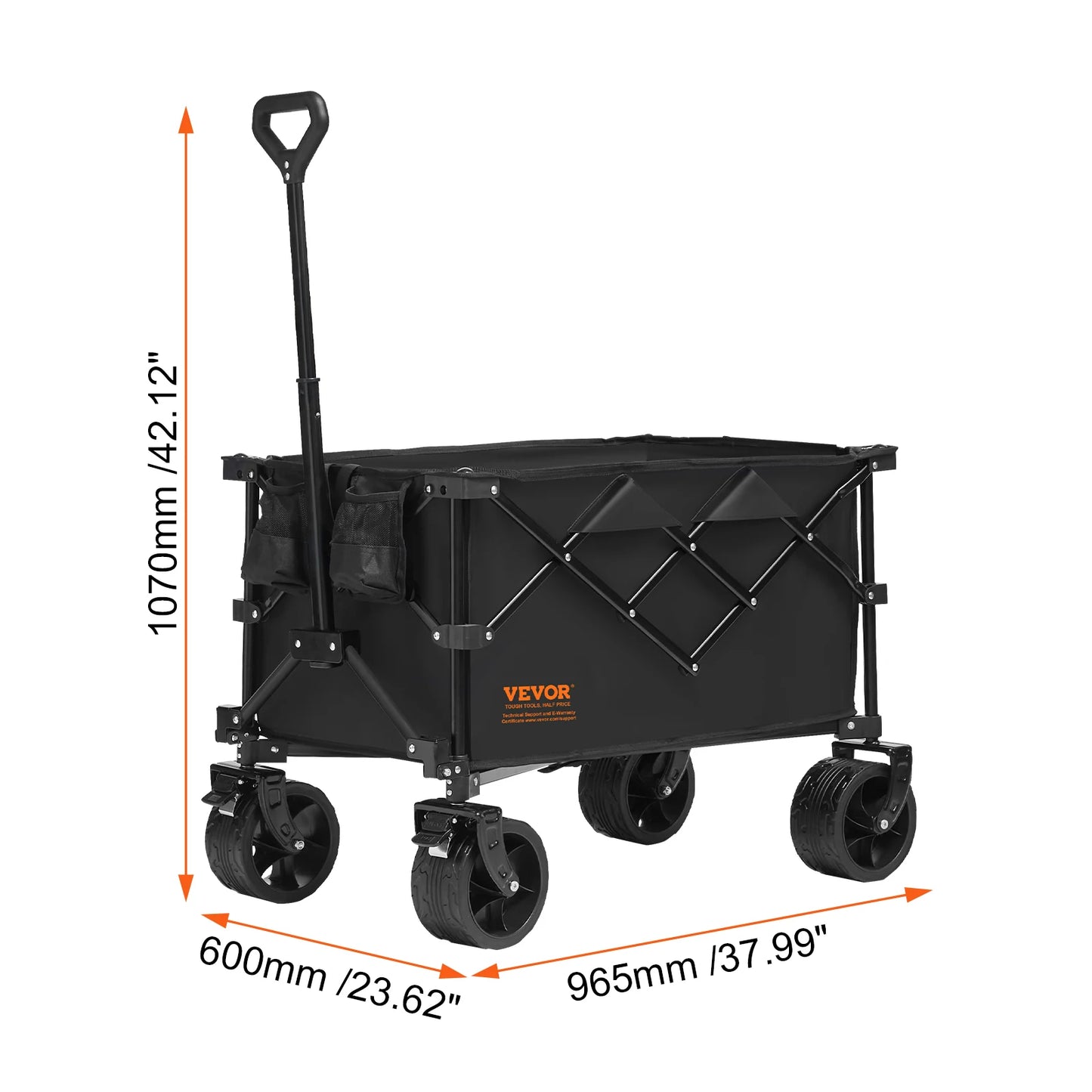 VEVOR Collapsible Folding Wagon Beach Wagon Cart with All-Terrain Wheels Drink Holders Sports Wagon for Camping Shopping Garden