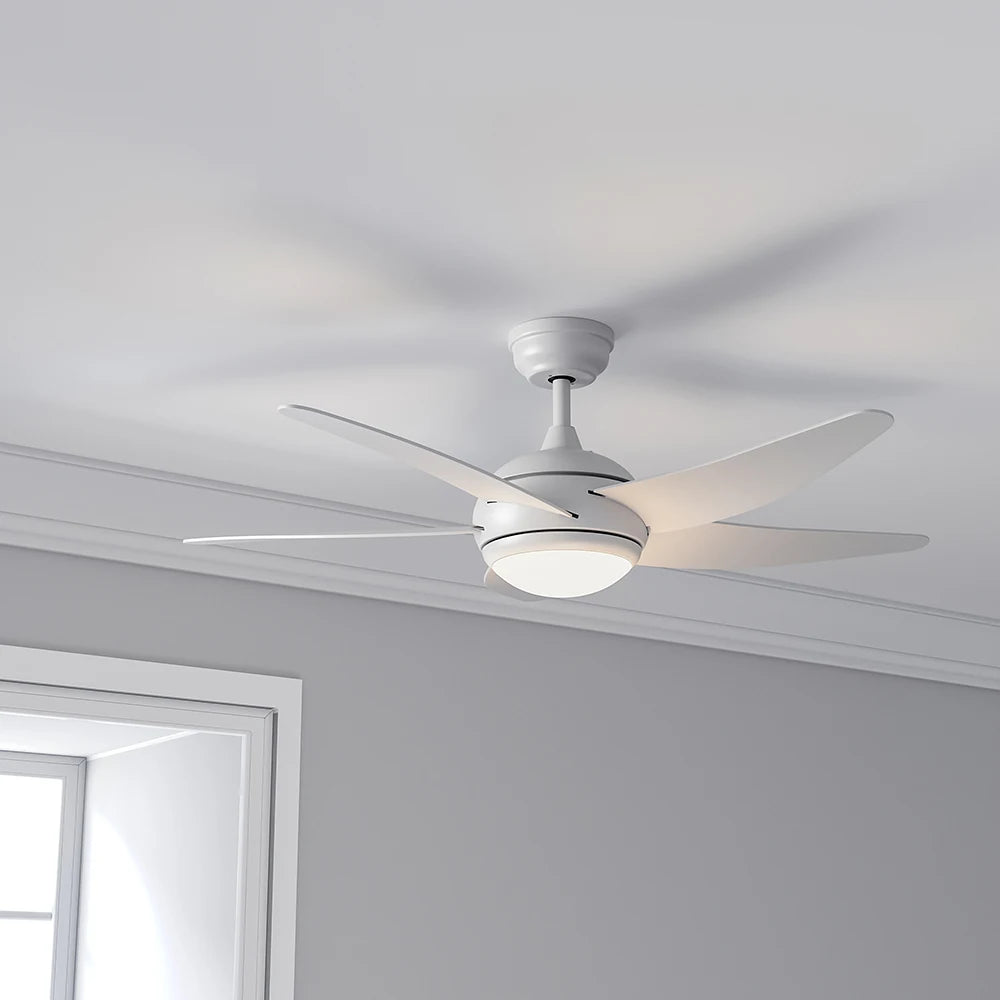 52 Inch White Ceiling Fan with LED Light Kit, 5 Blades and Remote Control