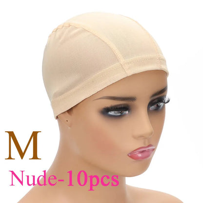 Wig Cap Mesh Bald Cap for Wigs Making 6 Pcs/Lot Stretchable Weaving Net Cap with Wide Elastic Band Black Color S/M/L Size