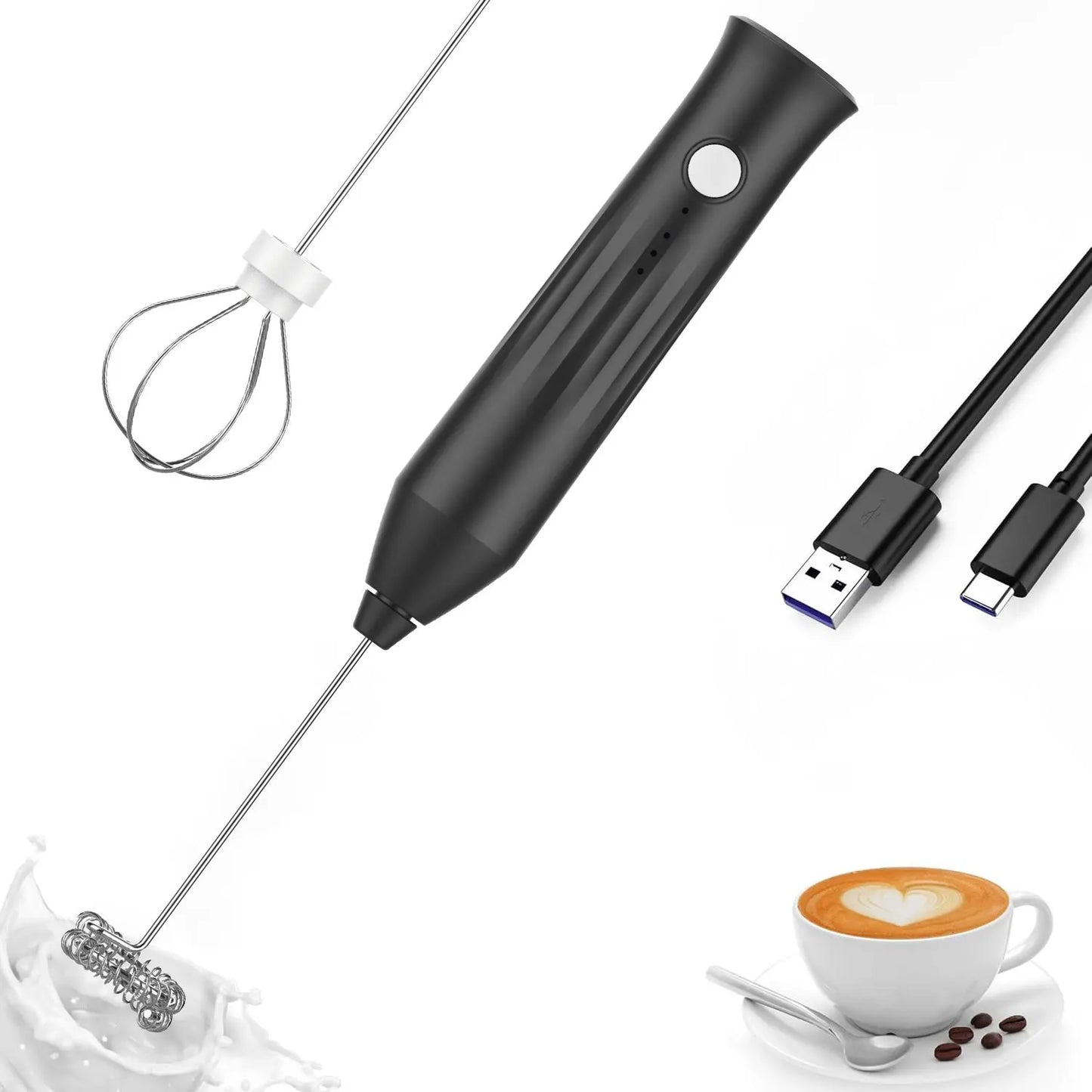 MINI Milk Frother USB Rechargeable 3 Speeds Foam Maker Coffee Whisk Mixer Electric Handle Blender Egg Beater