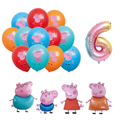 Peppa Pig Birthday Party Decoration Banner Cartoon George Page Balloons Paper Plates Disposable Tableware Decor Background